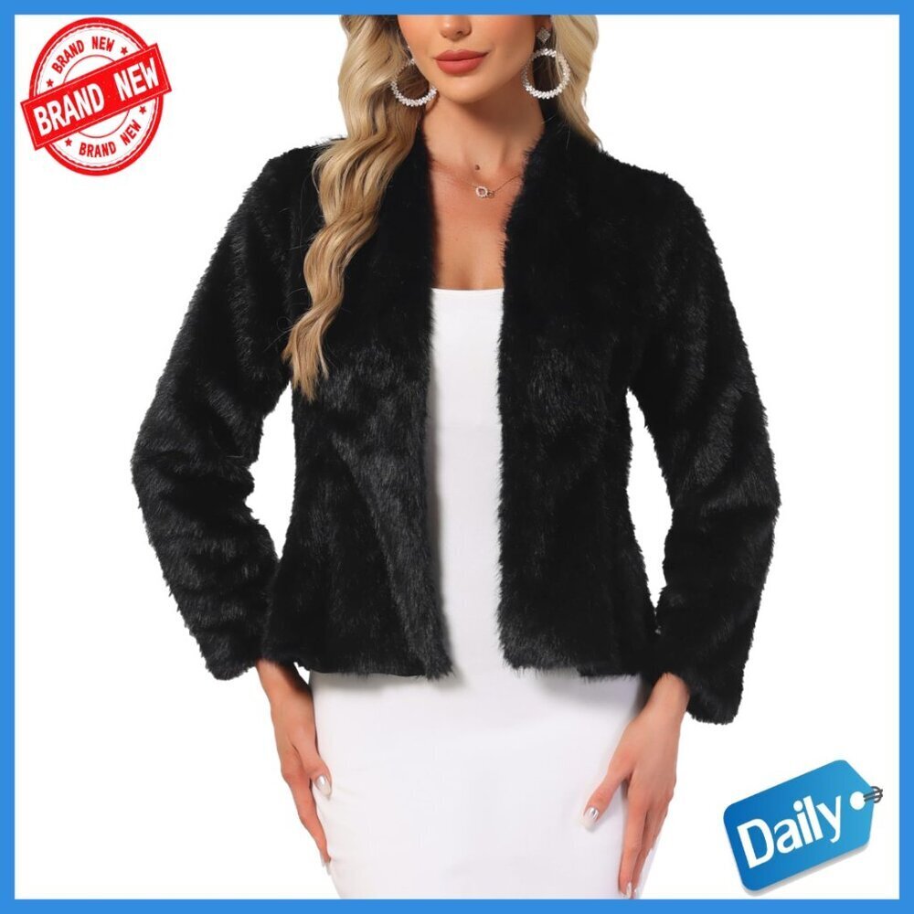 Faux Fur Overcoat Long Sleeve Open Front Loose Fit Party Winter Coat